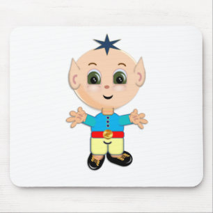 Schattige gelukkige baby elf in blauwe en gele kle muismat