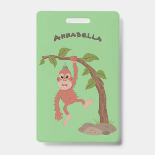 Schattige gelukkige baby orang-oetan cartoon illus badge