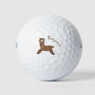 Schattige gelukkige bruine alpaca cartoon golfballen