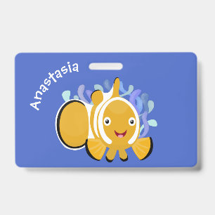 Schattige gelukkige clownvis anenome cartoon badge