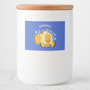 Schattige gelukkige clownvis anenome cartoon voedselcontainer etiket