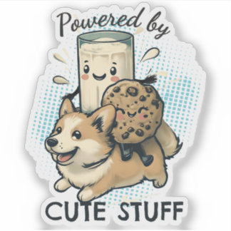 Schattige gelukkige Corgi puppy melk en koekjes Sticker