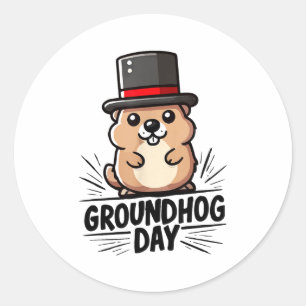 Schattige Gelukkige Dag van de Bosmarmot 2 februar Ronde Sticker