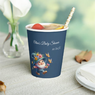 Schattige Gelukkige Dwerg met Vlinder Baby Shower Papieren Bekers