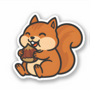 Schattige Gelukkige Eekhoorn Eet Eikel Cartoon Die Sticker
