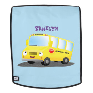 Schattige gelukkige gele schoolbus cartoon rugtassen