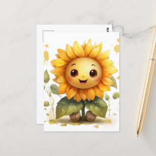 Schattige & Gelukkige Gele Zonnebloem Briefkaart