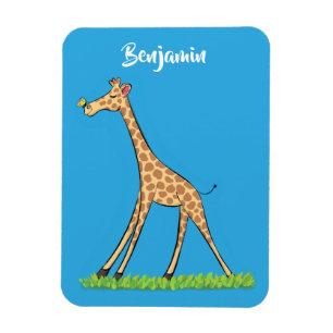 Schattige gelukkige giraffe met vlinder cartoon magneet