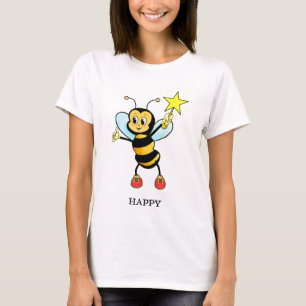 Schattige Gelukkige Honingbij met Ster op Hemelbla T-shirt
