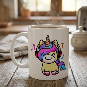 Schattige Gelukkige Kawaii Baby Eenhoorn met Kopte Koffiemok