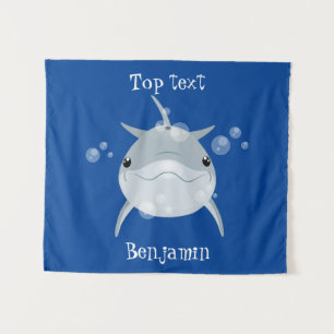 Schattige gelukkige kawaii dolfijn cartoon wandkleed