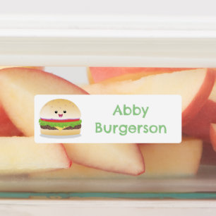 Schattige gelukkige kawaii hamburger stripfiguur g labels