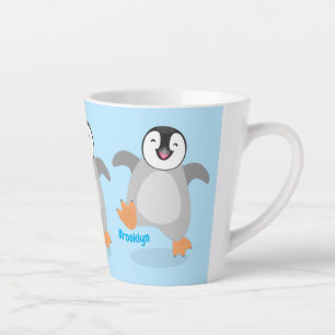 Schattige gelukkige keizerspinguïn kuiken cartoon latte mok