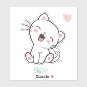 Schattige Gelukkige Kitty Kat & Hart Sticker