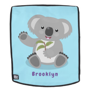 Schattige gelukkige koala die zwaait cartoonillust rugtassen