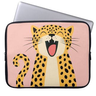 Schattige Gelukkige Lachende Wilde Luipaard Cartoo Laptop Sleeve