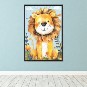Schattige Gelukkige Leeuw Baby Kinderkamer Canvas Afdruk