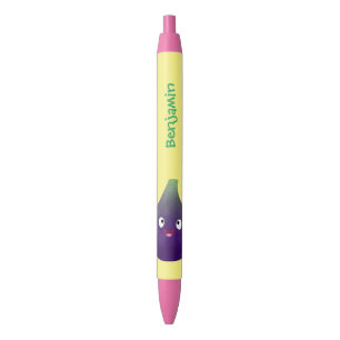 Schattige gelukkige paarse vijgenfruitcartoon zwarte inkt pen
