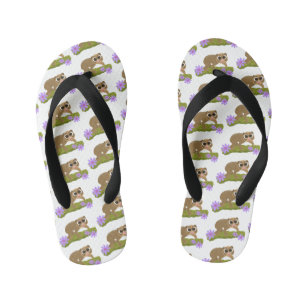 Schattige gelukkige plompe lori op tak cartoon kinder teenslippers