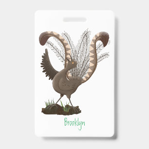 Schattige gelukkige prachtige liervogel cartoonill badge