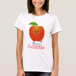 Schattige gelukkige rode appel cartoon illustratie t-shirt