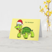 Schattige gelukkige schildpad met kerstmuts kaart (Gele Bloem)