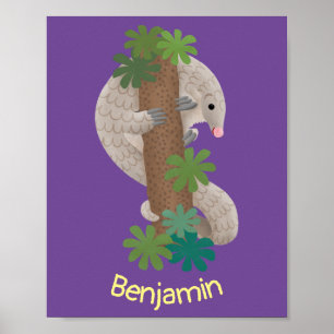 Schattige gelukkige schubdier miereneter illustrat poster