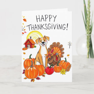 Schattige Gelukkige Thanksgiving Hond met Kalkoen Kaart