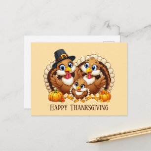 Schattige gelukkige Thanksgiving kalkoen Familie Feestdagenkaart