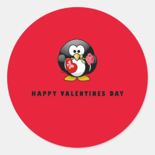 Schattige Gelukkige Valentijnsdag Pinguïn Vogel Ronde Sticker
