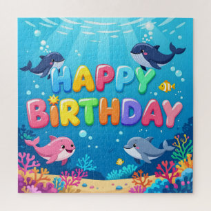 Schattige gelukkige verjaardag zee dolfijn legpuzzel