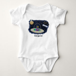 Schattige gelukkige vis ufo ruimte cartoon illustr romper