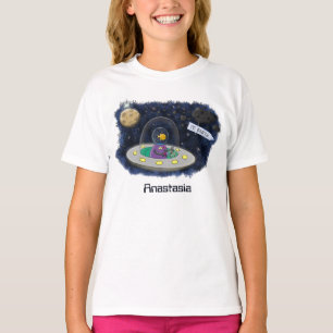 Schattige gelukkige vis ufo ruimte cartoon illustr t-shirt