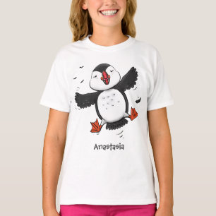 Schattige gelukkige vliegende papegaaiduiker blauw t-shirt