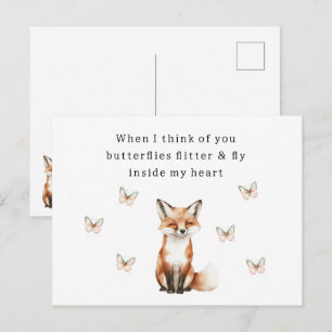 Schattige Gelukkige Vos Denkt Aan Jou Vlinders Lie Briefkaart