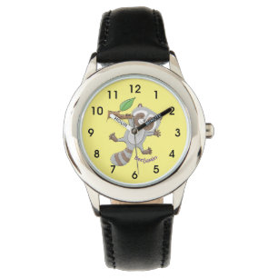 Schattige gelukkige wasbeer baby cartoonillustrati horloge