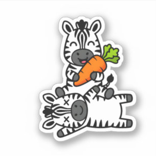 Schattige Gelukkige Zebra met Wortel Cartoon Pret  Sticker