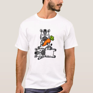 Schattige Gelukkige Zebra met Wortel Cartoon Pret T-shirt