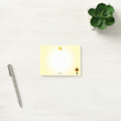 Schattige gelukkige zon en zonnebloem op gele acht post-it® notes (Kantoor)