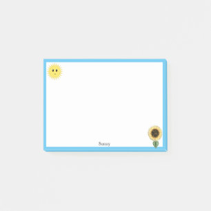 Schattige Gelukkige Zon, Zonnebloem & Lichtblauw F Post-it® Notes