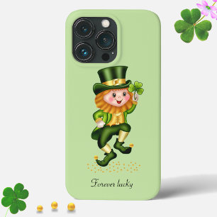 Schattige geluks-groene kabouter op licht limoengr iPhone 13 pro hoesje