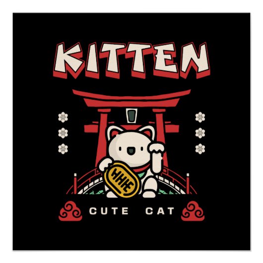 schattige gelukskat perfect poster (Voorkant)