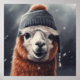 Schattige gember alpaca dragen beanie poster