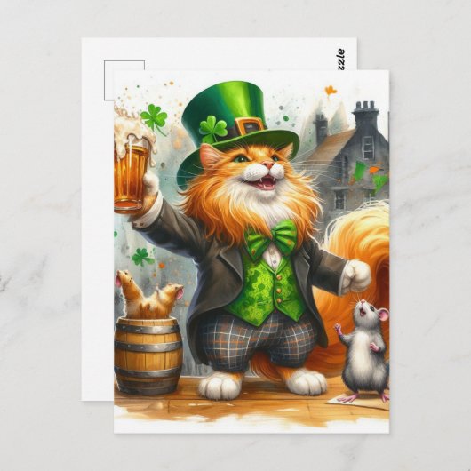 Schattige gemberkat en een muis met bierst. pats briefkaart (Voorkant / Achterkant)