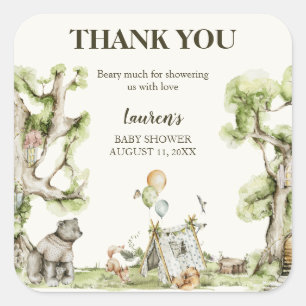 Schattige Gender Neutral Woodland Baby shower Dank Vierkante Sticker