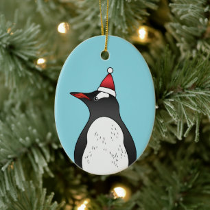 Schattige Gentoo-pinguïn met een kerstmuts op een Keramisch Ornament
