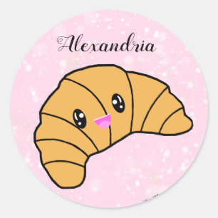 Schattige gepersonaliseerd croissant roze parijs b ronde sticker