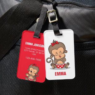 Schattige Gepersonaliseerd Monkey Meisje Bagagelab Bagagelabel