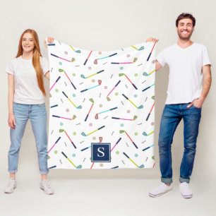 Schattige Gepersonaliseerd Monogram Golfpatroon Vr Fleece Deken