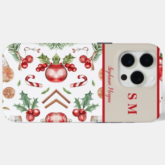 Schattige gepersonaliseerd monogram naam kerst Case-Mate iPhone case (Achterkant (horizontaal))